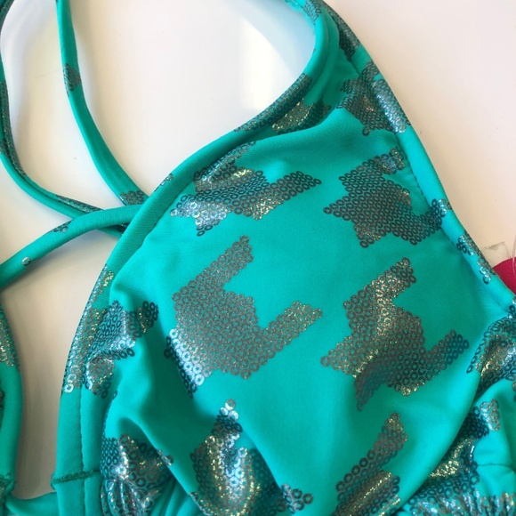 Bikini Lab Turquoise/Metallic Bikini Size Small - Picture 2 of 6